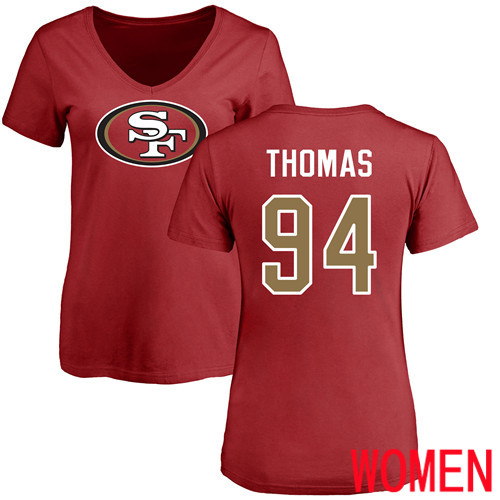 San Francisco 49ers Red Women Solomon Thomas Name and Number Logo #94 NFL T Shirt->nfl t-shirts->Sports Accessory